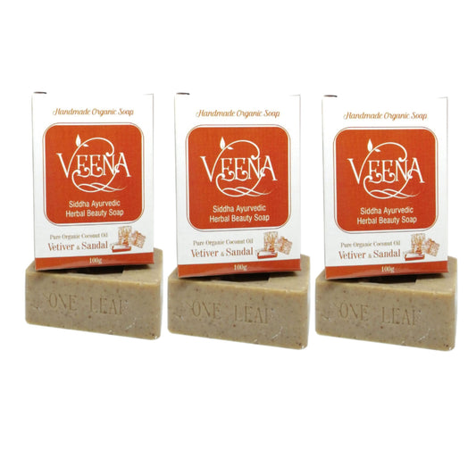 Veena Products Vetiver and Sandal Natural Soap - 100 g ( Pack of 3 )