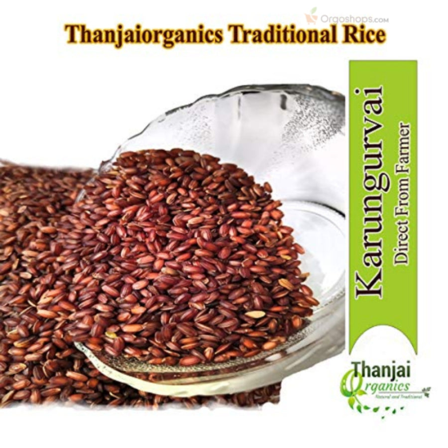 Karunkuruva Rice | Karunguruvai Handpounded Rice | Boiled Unpolished Rice | Traditional Red Rice | Karunkuruvai Arisi - 1kg (Thanjai Organics)