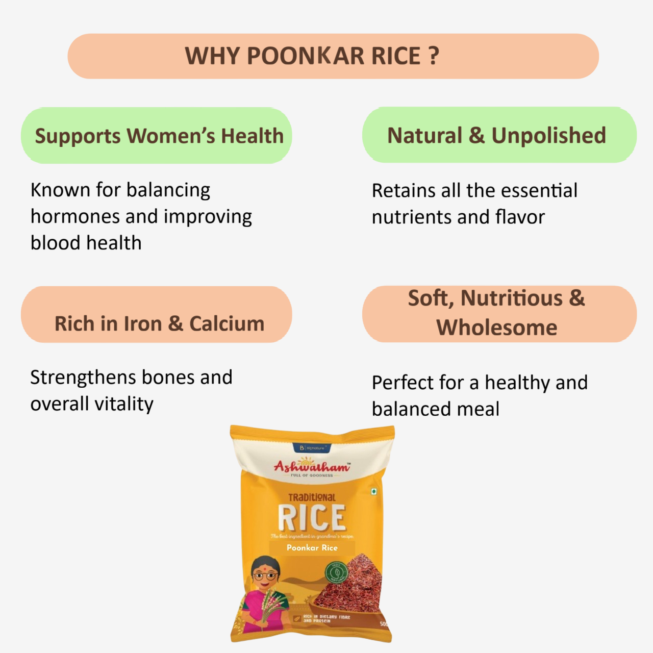 Ashwatham Poongar Rice / Rice / Poongar Rice / Kavuni Rice - 500 g