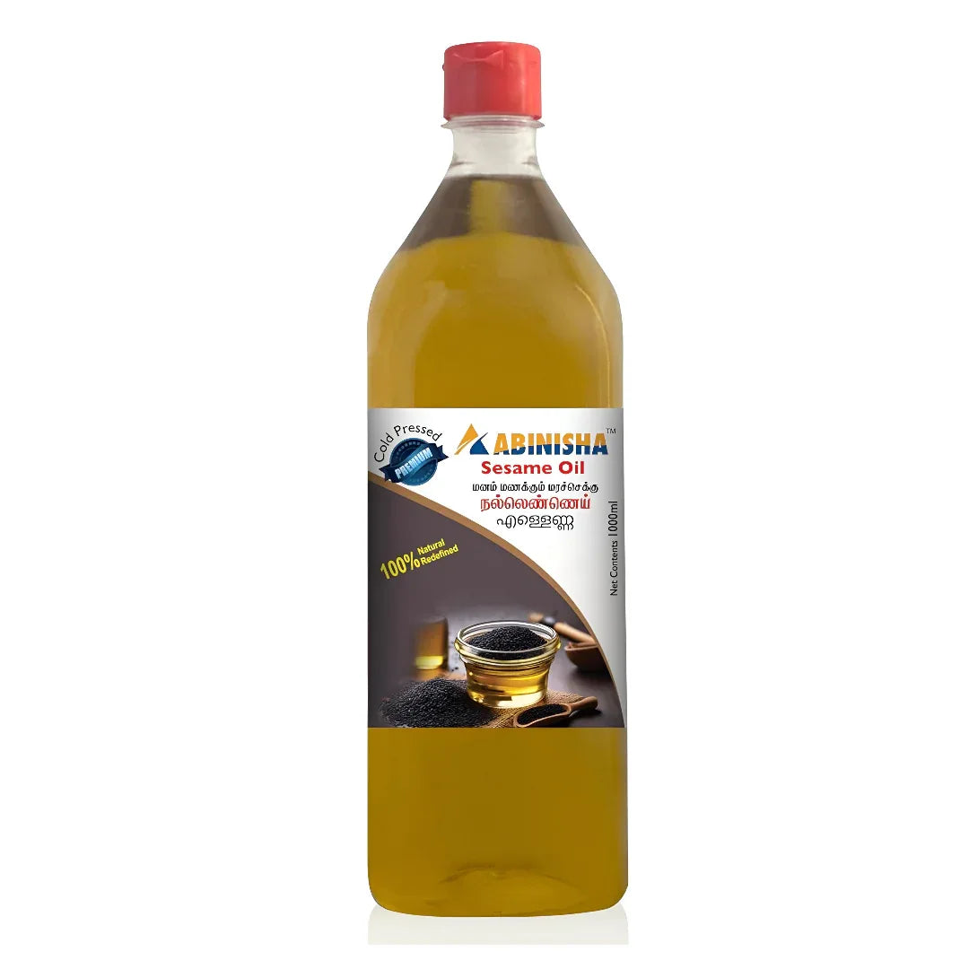 Abinisha Cold Pressed Sesame Oil / Wooden Chekku Oil / Cold Pressed Sesame Oil For Cooking - 1 Litre - Orgoshops