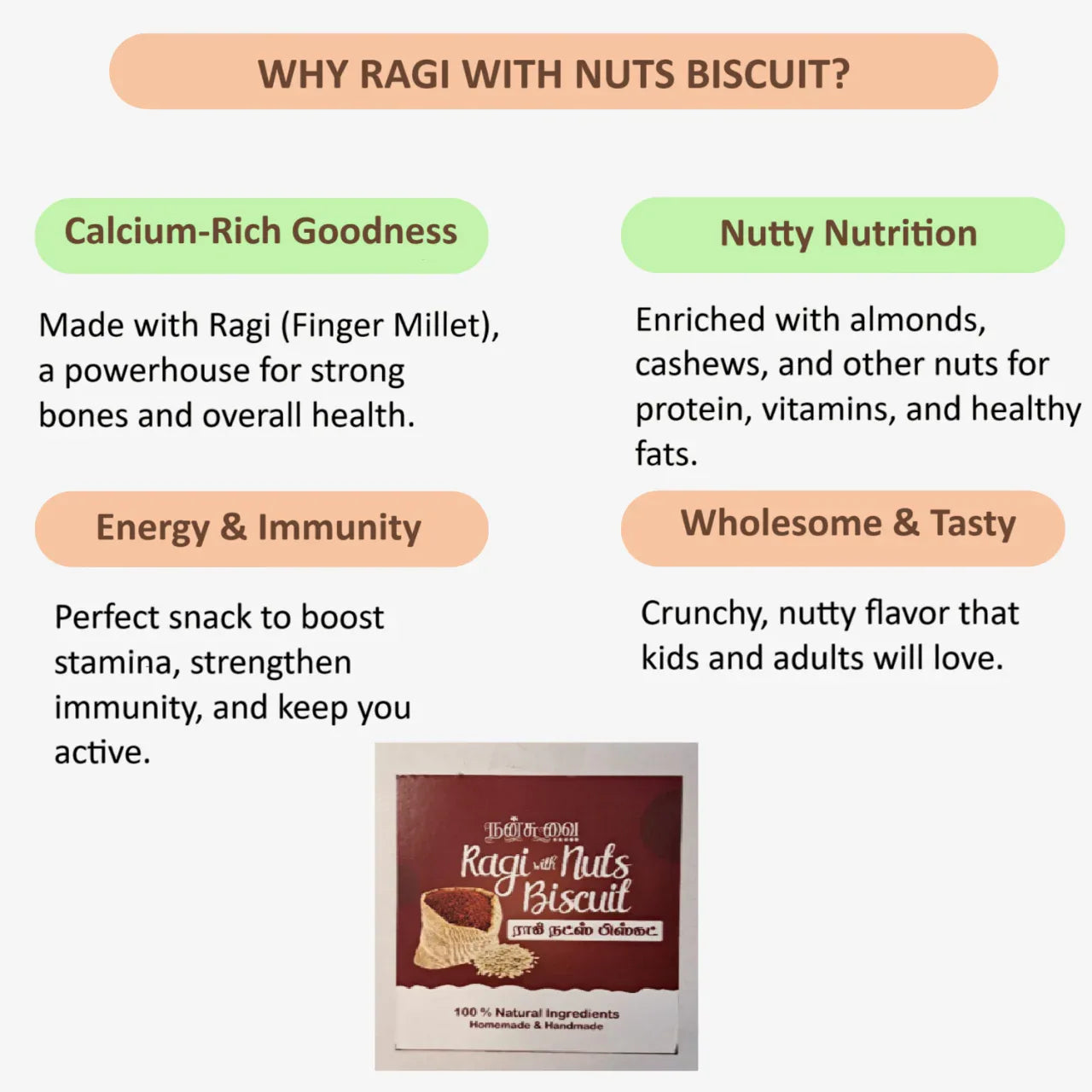 Nansuvai Ragi Nuts Biscuits / Cookies - 175 g - Orgoshops