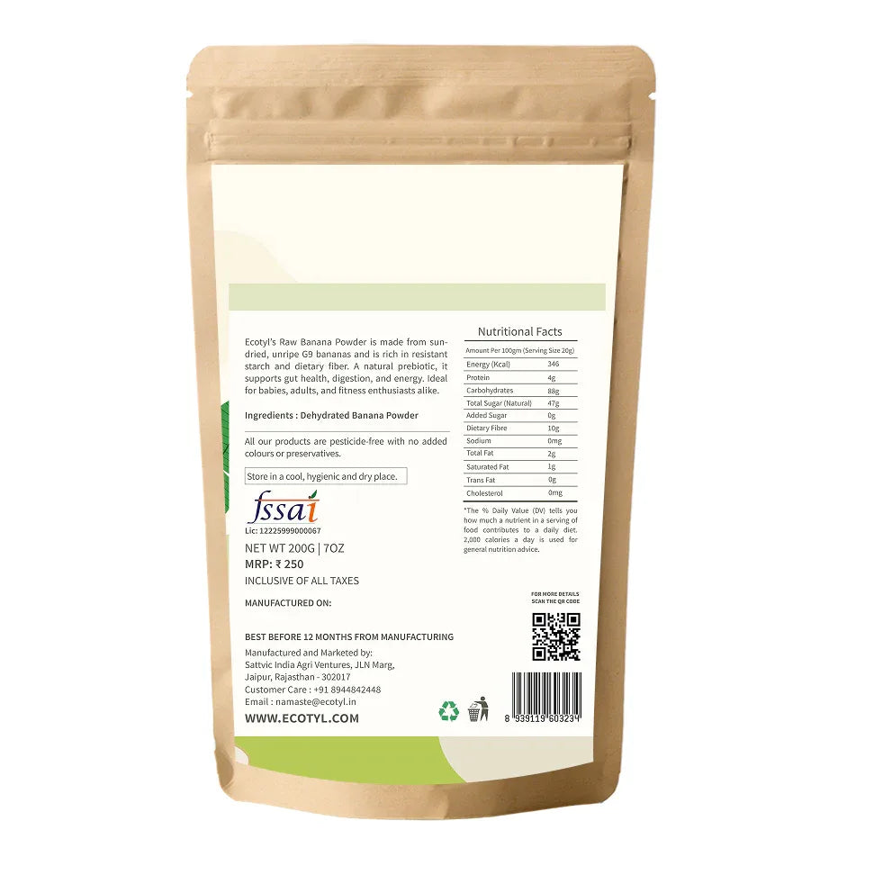 Ecotyl Raw Banana Powder | Prebiotic Superfood | Supports Gut Health - 200g - Orgoshops