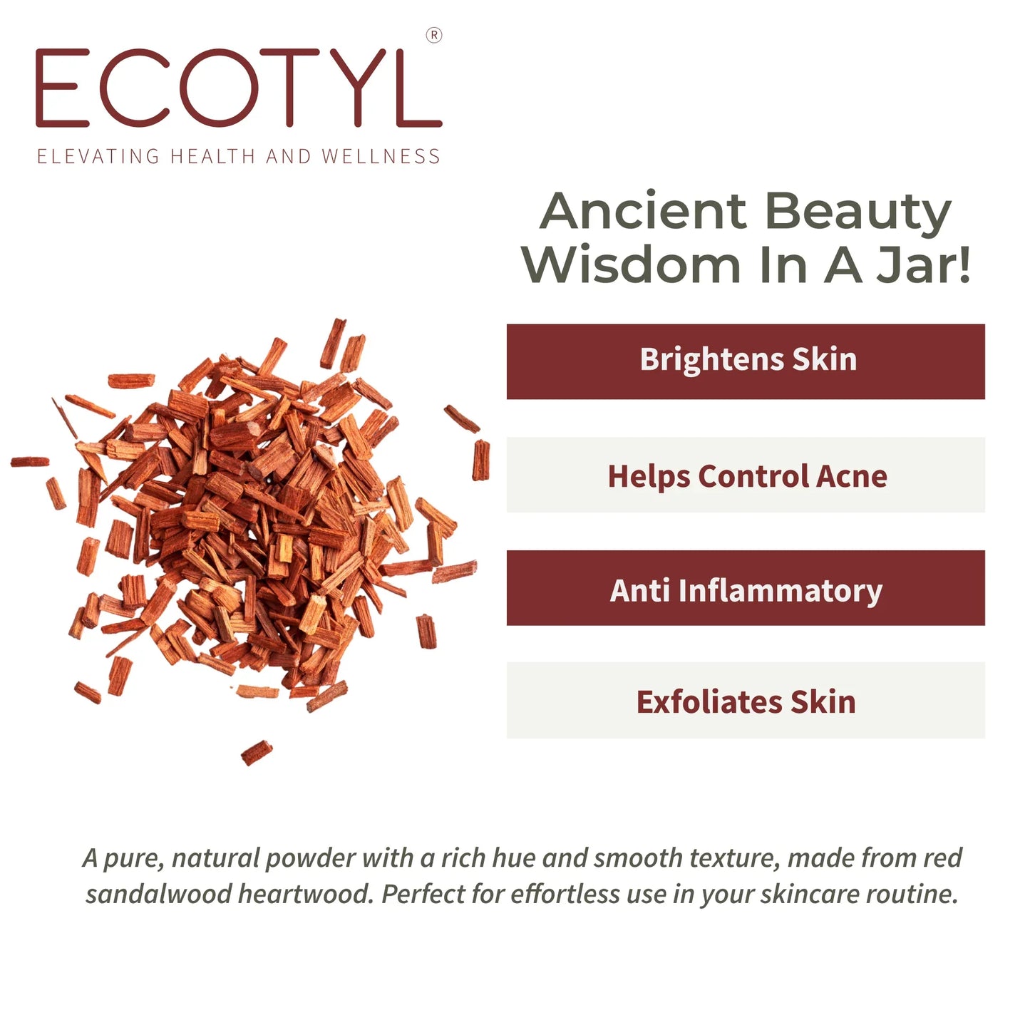 Ecotyl Red Sandalwood Powder | Natural Skin Brightener | Anti-Acne| Ayurvedic Skincare - 100g - Orgoshops