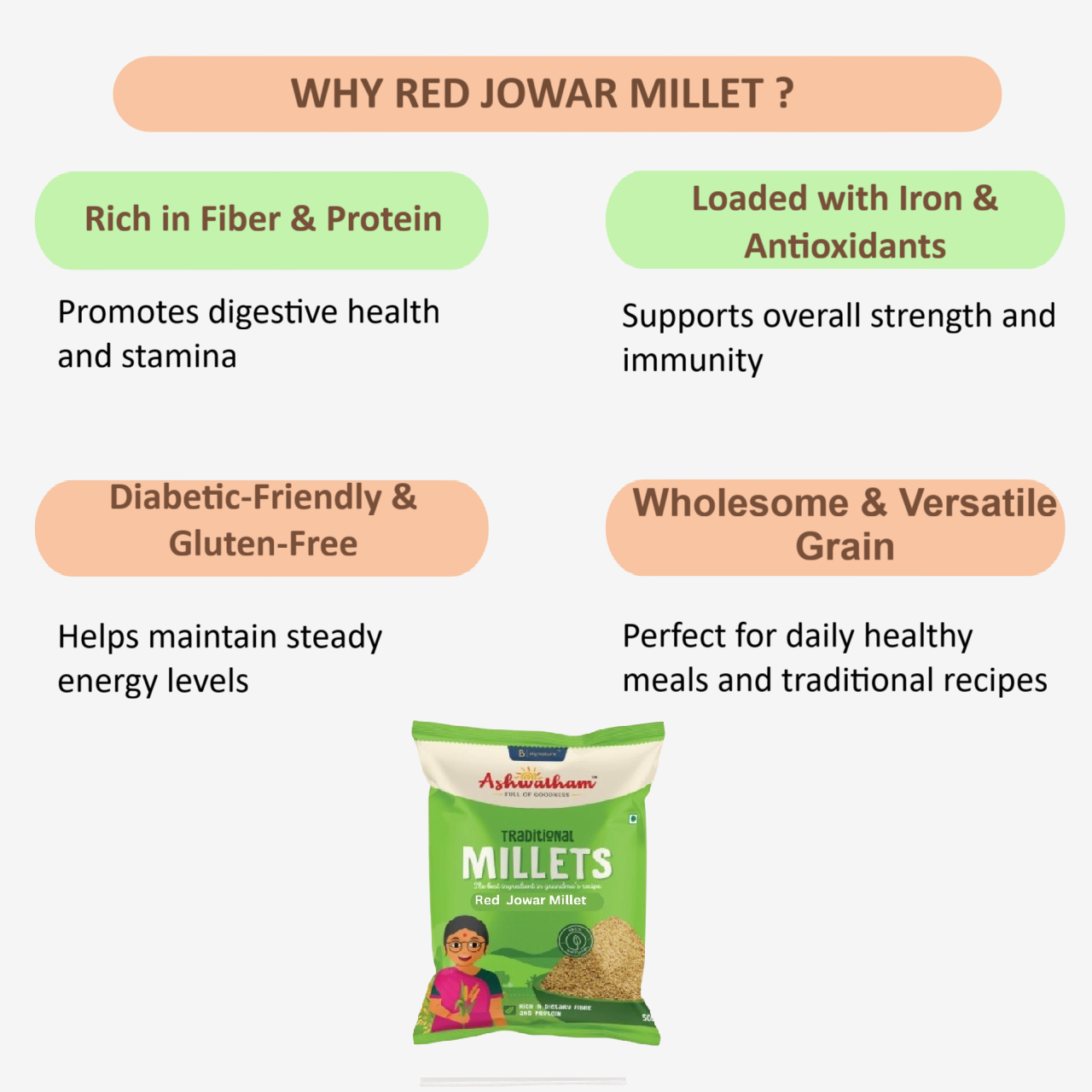 Ashwatham Red Jowar Millet / Cholam / Sivappu Cholam - 500 g (Pack of 2)