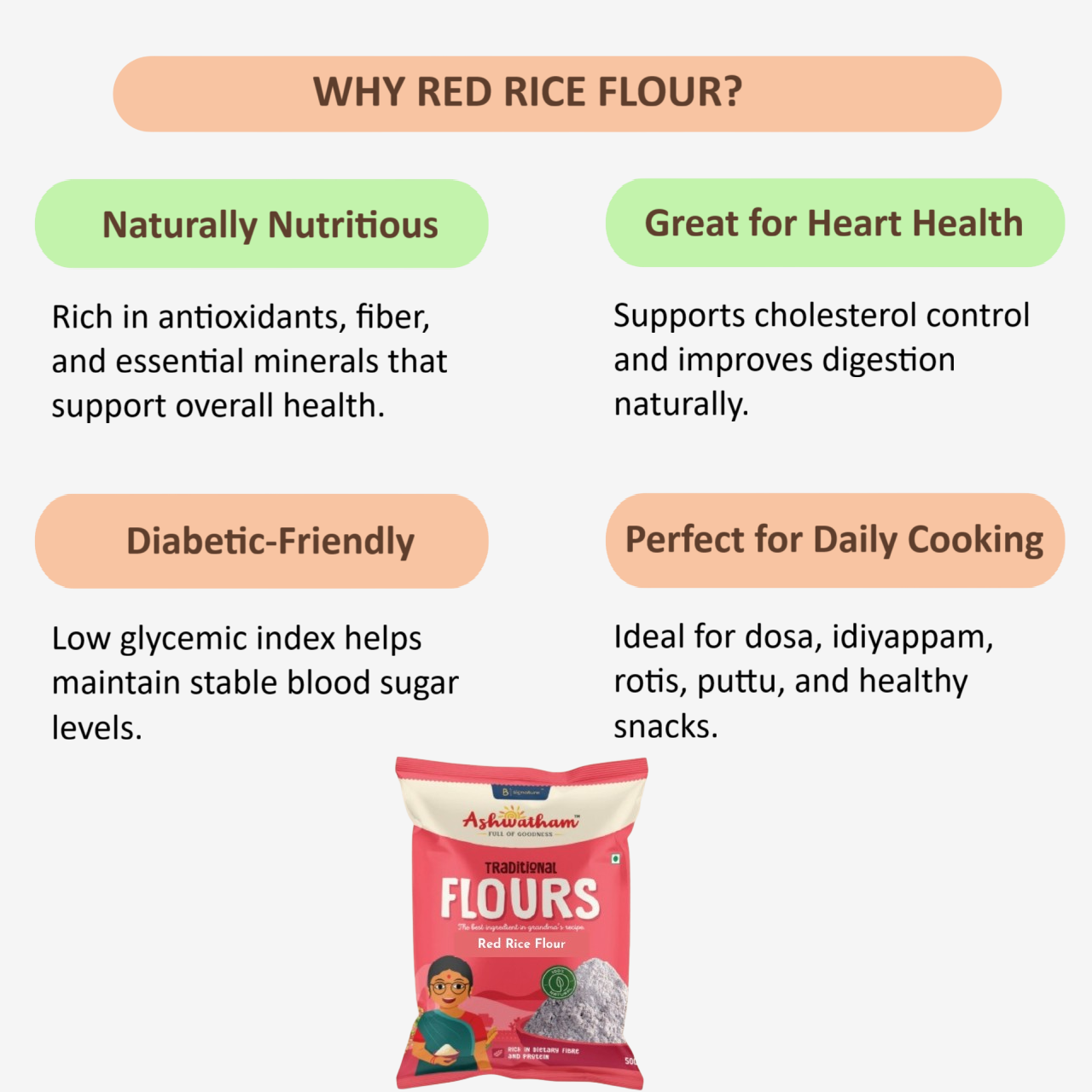 Ashwatham Red Rice Flour / Rice Flour / Sivappu Arisi Maavu - 500 g ( Pack of 2)