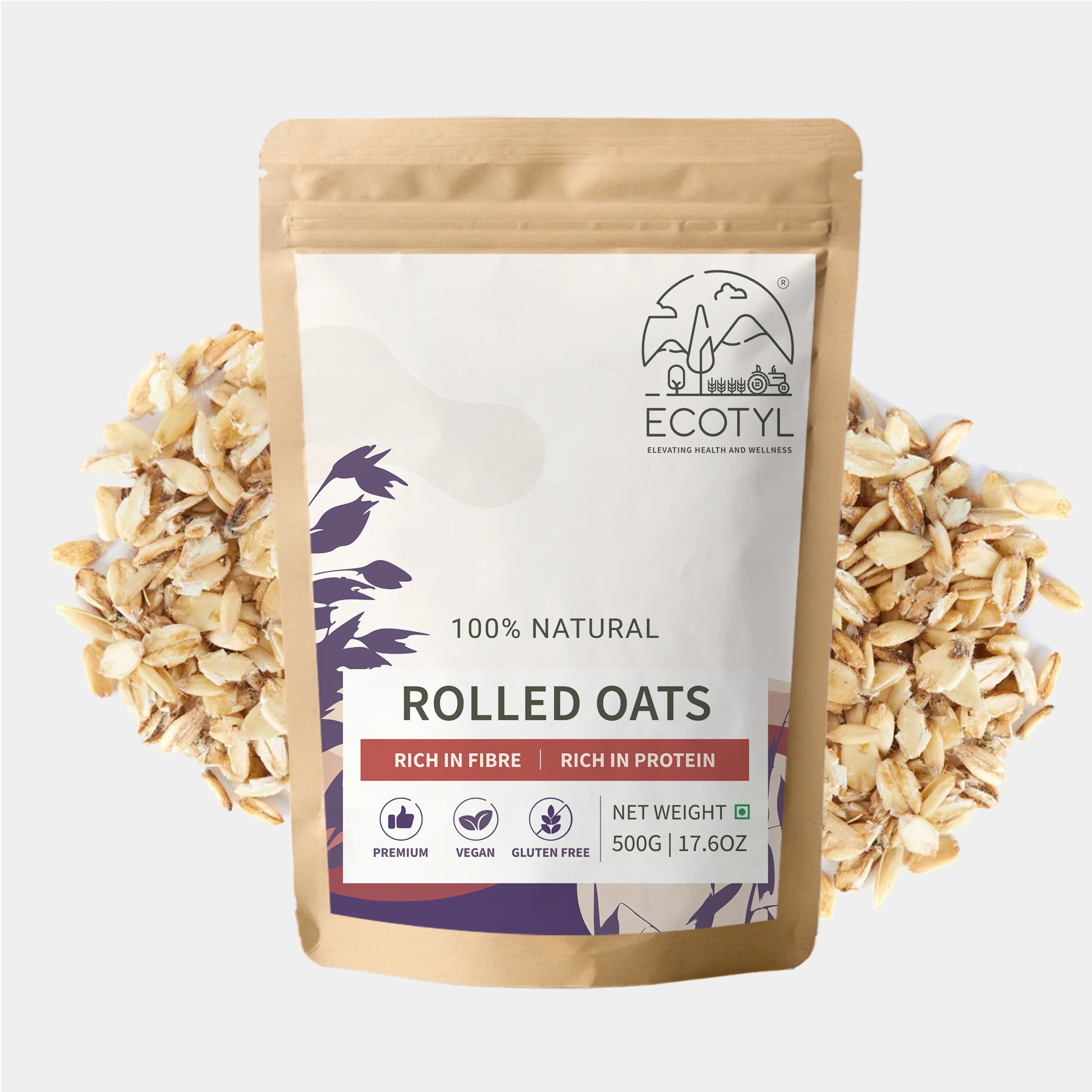 Ecotyl Rolled Oats | Gluten Free | Protein Rich - 500g - Orgoshops