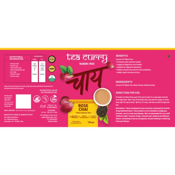 Teacurry Rose Chai /Rose Flavored Chai For Immunity, Skin Glow, Stress-100g