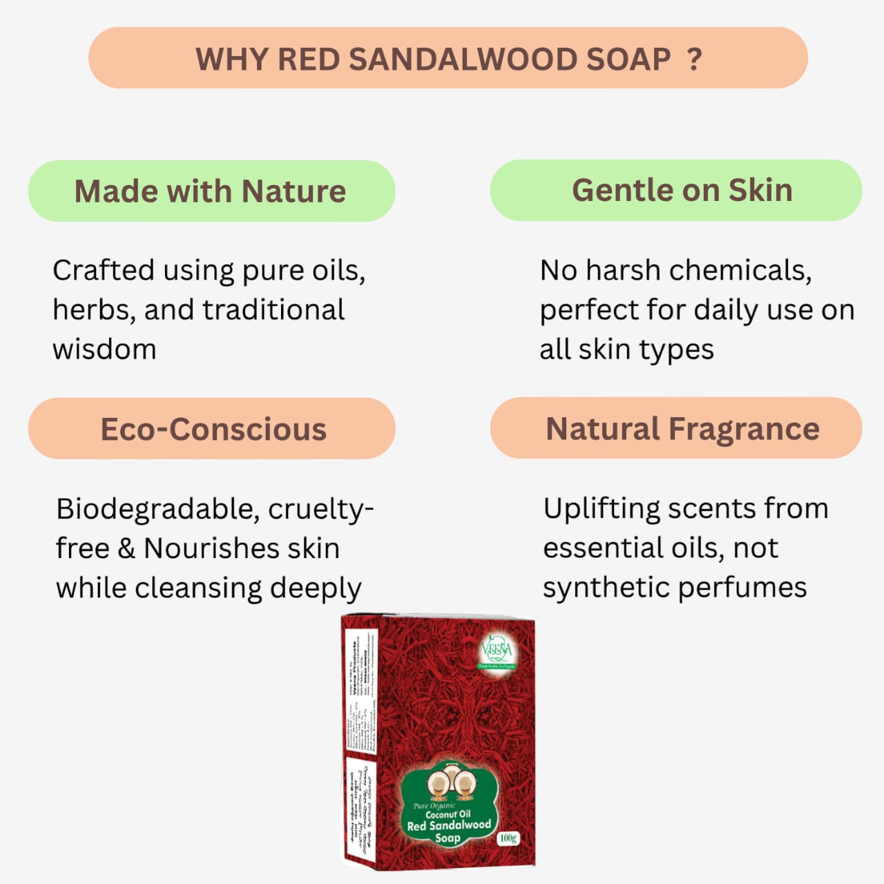 Veena   Red Sandalwood Soap - 100g ( Pack of 3 )