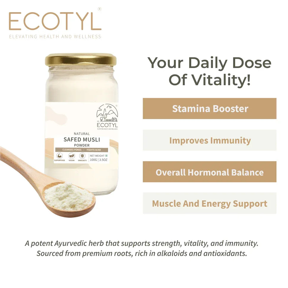 Ecotyl Safed Musli Powder | Boosts Stamina & Immunity | Ayurvedic Herb - 100g - Orgoshops