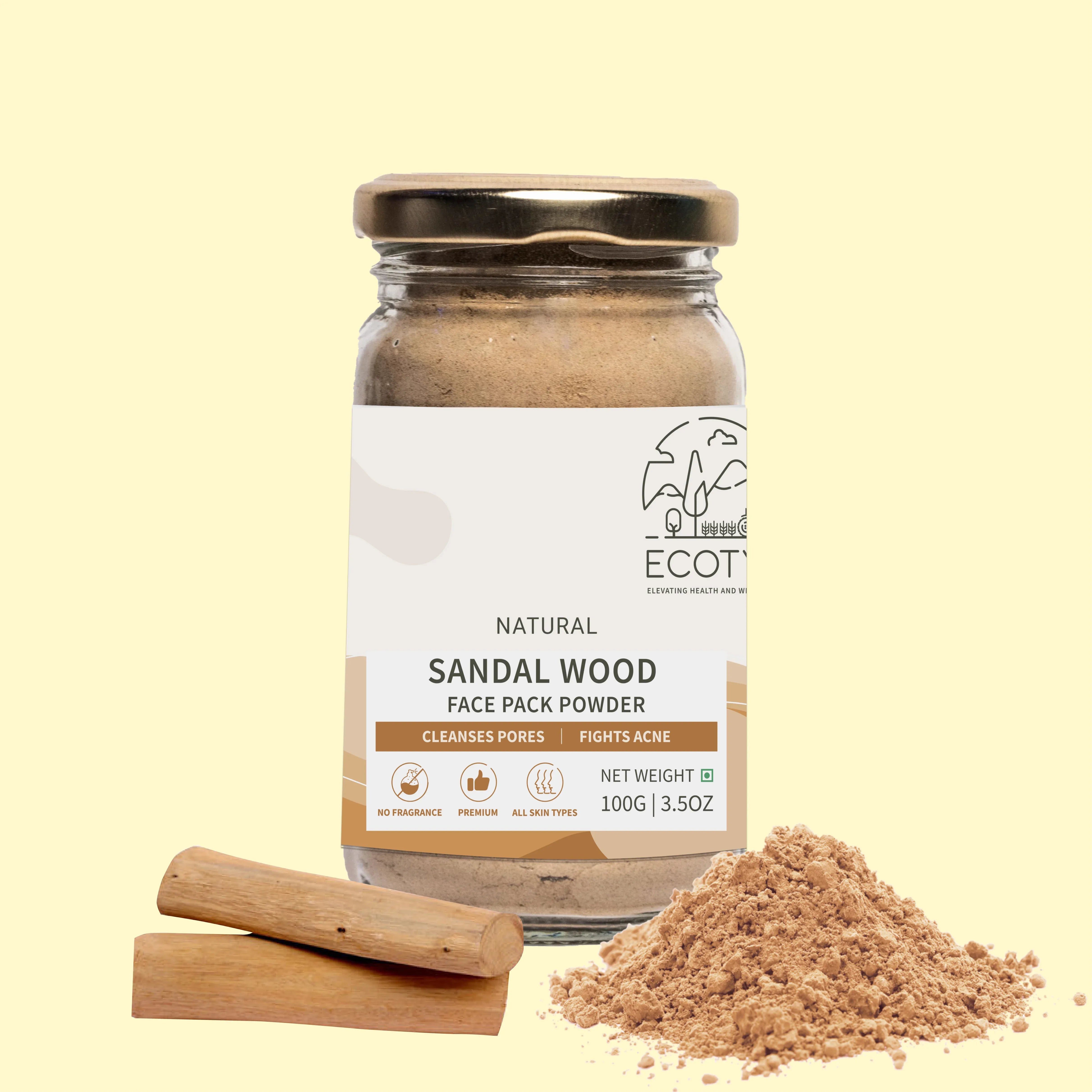 Ecotyl Pure Sandalwood Powder | Face Pack for Skin Brightening & Pore Cleansing - 100g - Orgoshops