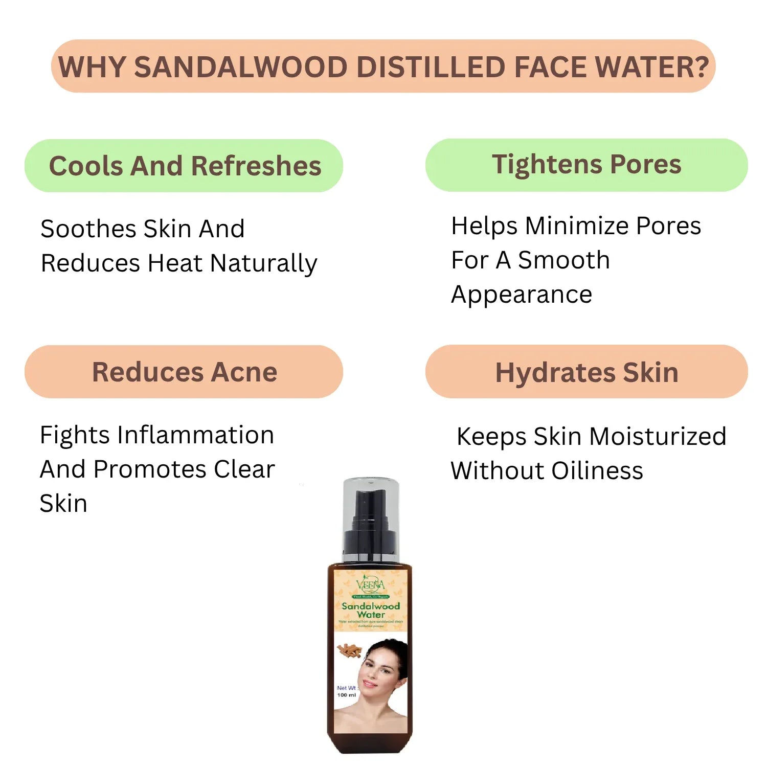 Veena Sandalwood Distilled Face Water - 100ml - Orgoshops