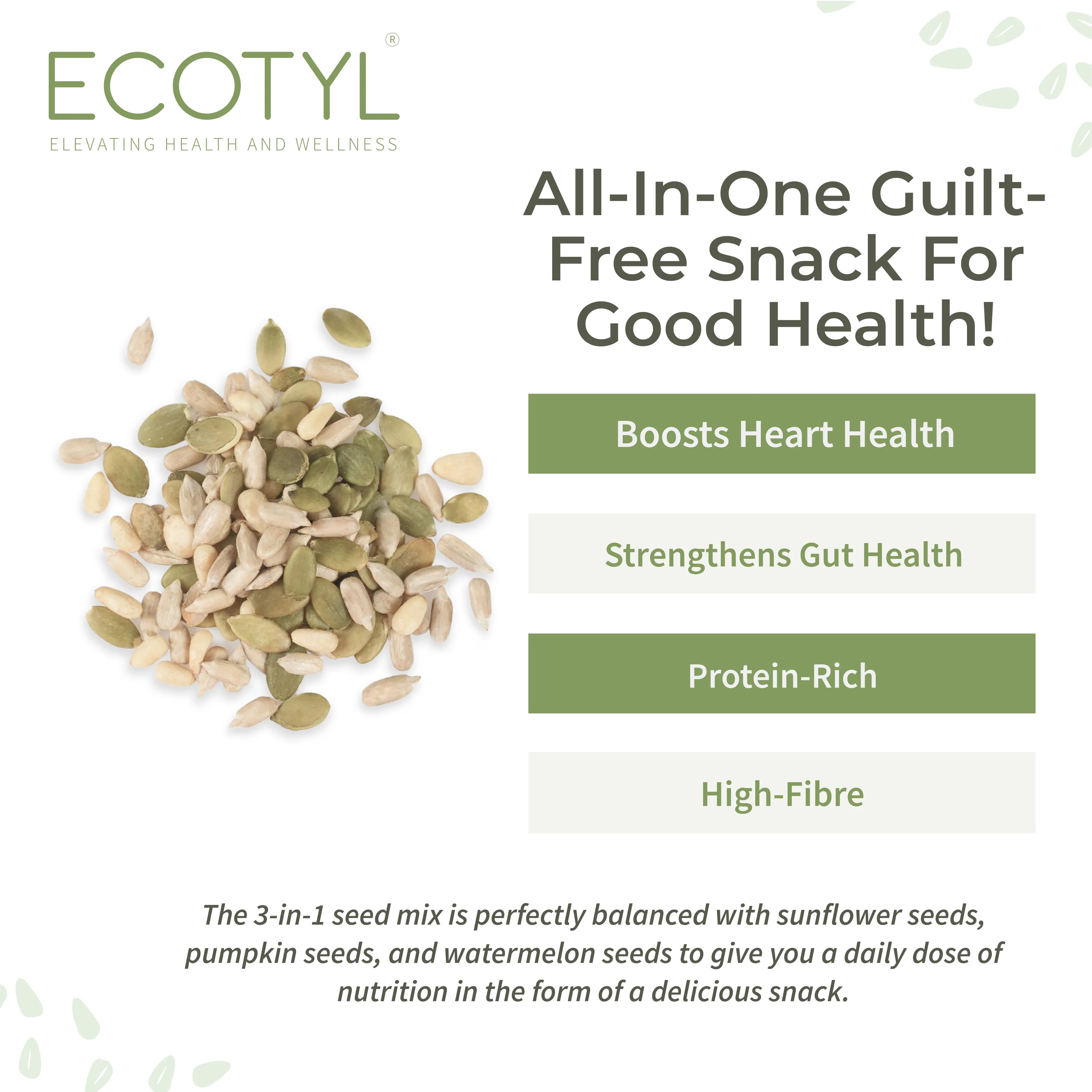Ecotyl Seed Mix | Sunflower, Pumpkin, and Watermelon Seeds | Unroasted - 200g - Orgoshops