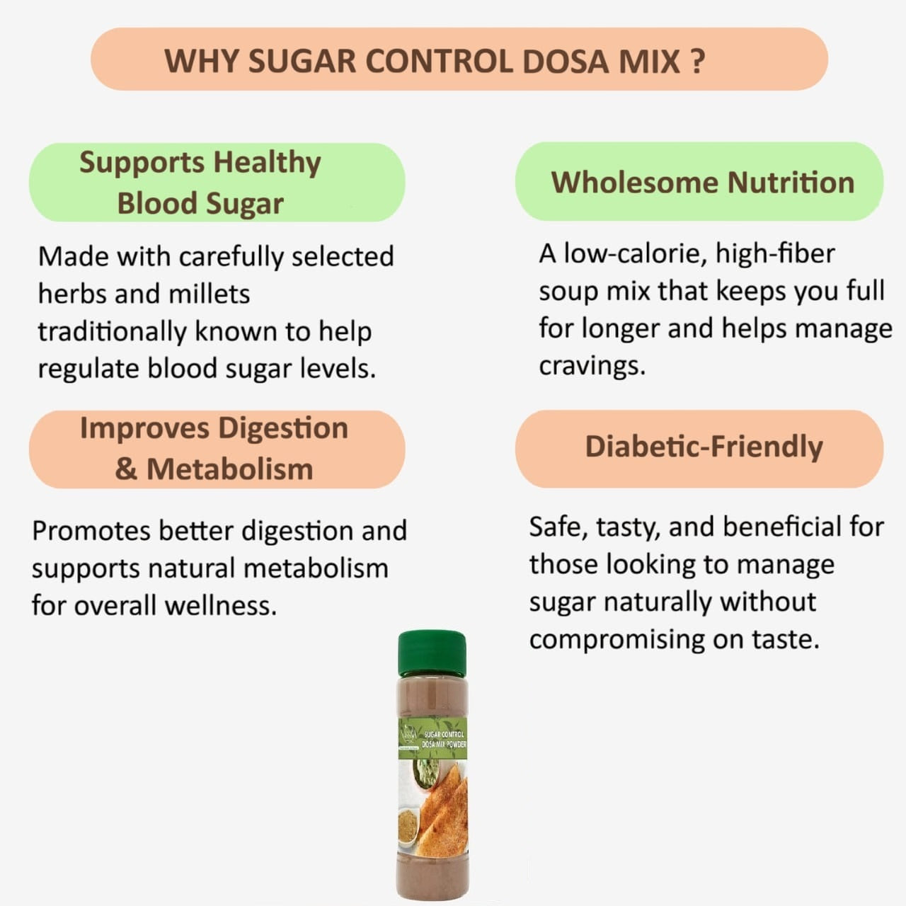 Veena Sugar Control Herbals Dosa Mix Powder - 100g (Pack of 2)