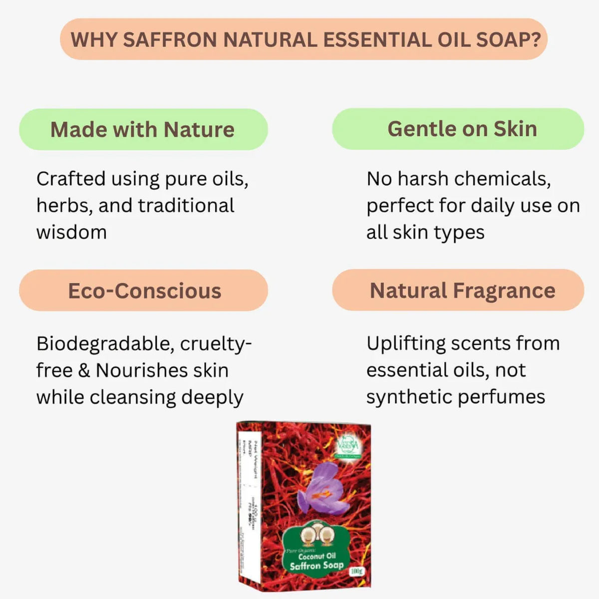 Veena Saffron Natural Essential Oil Soap - 100g ( Pack of 2 ) - Orgoshops
