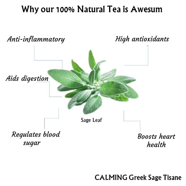 Calming Greek Sage Tisane | Natural Teas | Cold & Hot Brew | Makes 25 cups