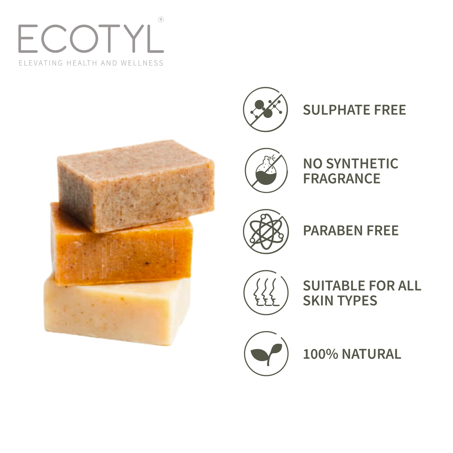 Ecotyl Shea Butter Soaps - Ubtan, Rose & Coffee | 100% Natural | Gentle Cleanser  - Set of 3