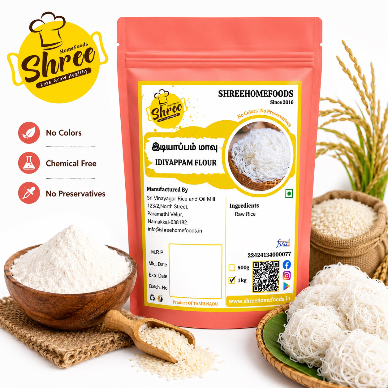 Shree Home Food Idiyappam Flour / Rice Flour - 1 kg