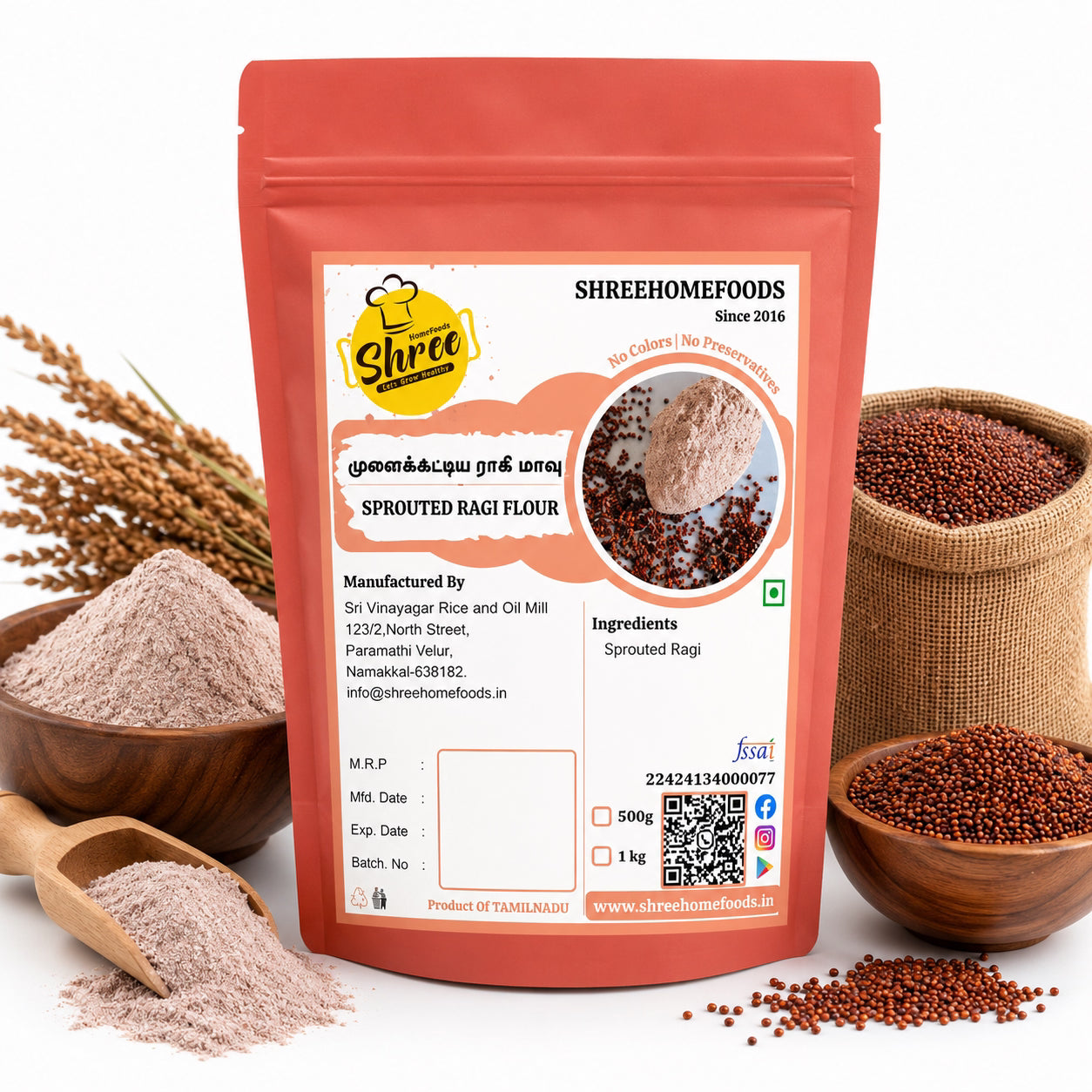 Shree Home Food Spouted Ragi Flour / Ragi Flour - 1 kg