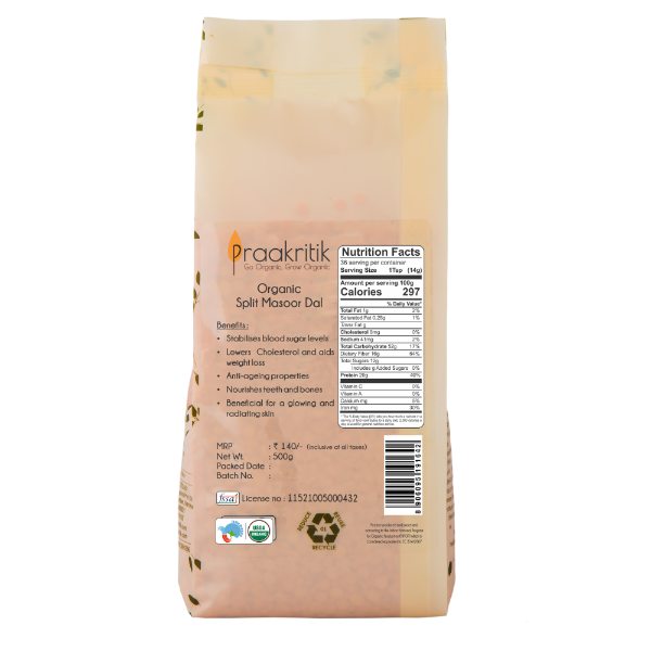 Praakritik Organics Split Masoor Dal-1Kg