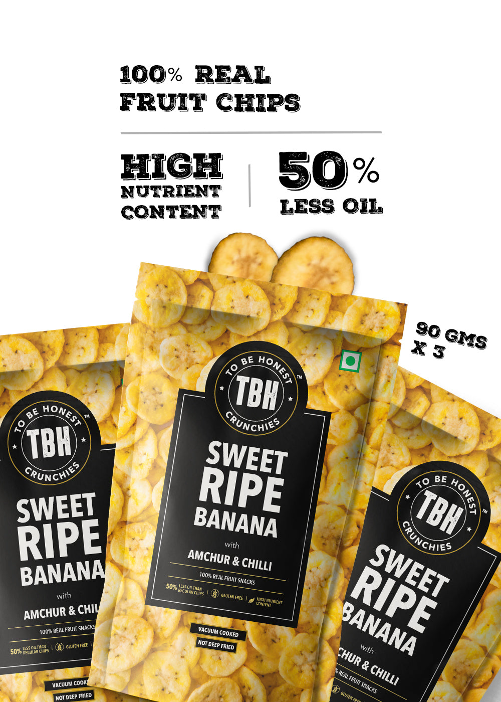 Pack of 3 - Sweet Ripe Banana Chips with Amchur & Chilli 270g