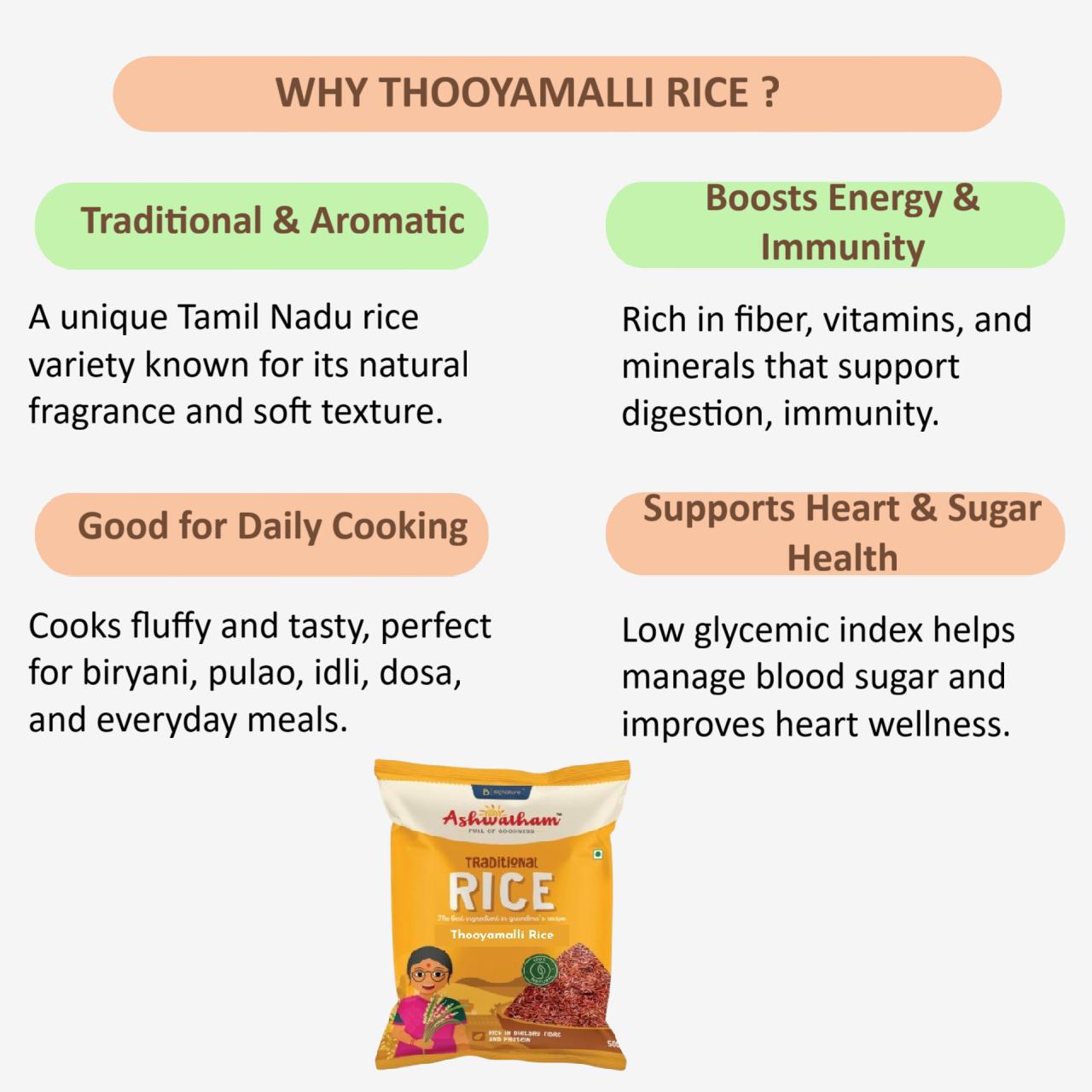 Ashwatham Thooyamalli Rice / Thooyamali Arisi - 500 g ( Pack of 2 )