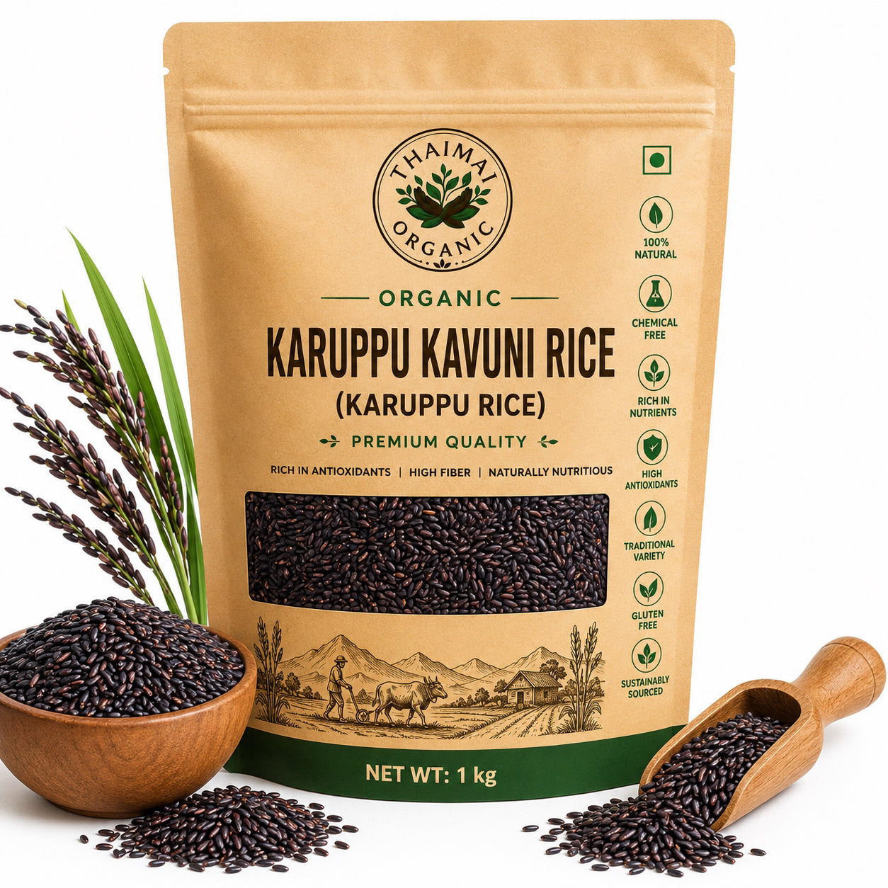 Thaiman Organic Karuppu Kavuni Rice / Rice / Karuppu Rice - 1kg