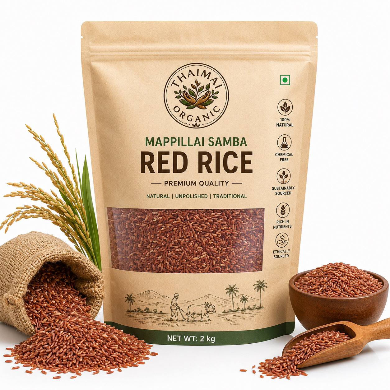 Thaiman Organic Mappillai Samba Rice / Red Rice - 2 kg