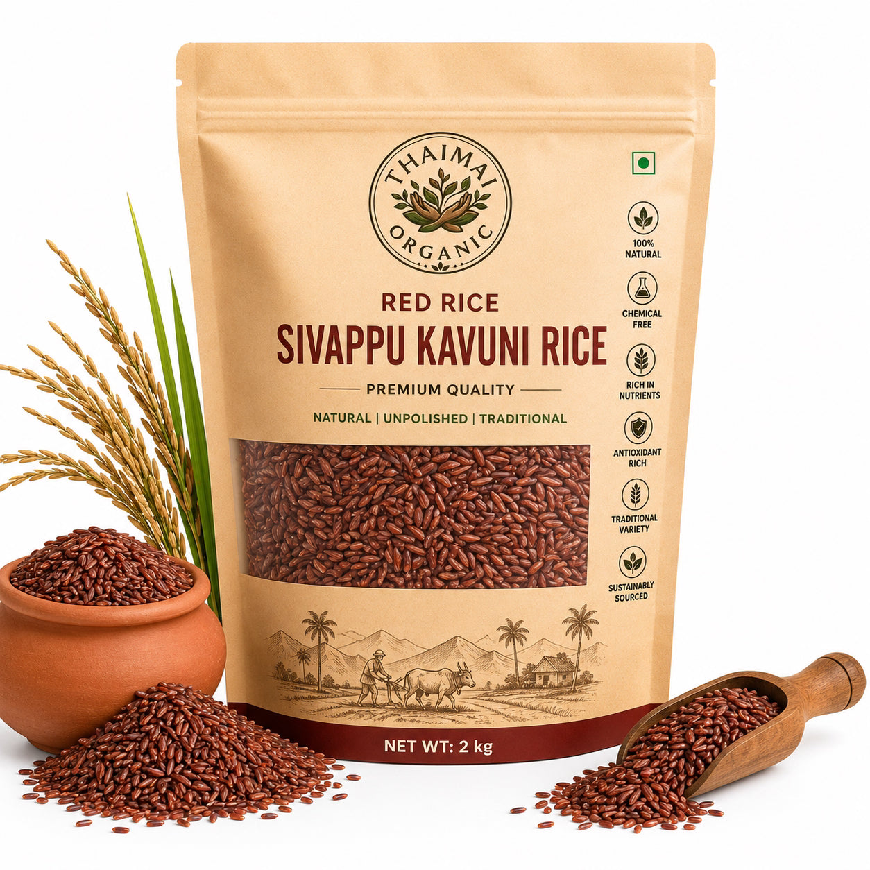 Thaiman Organic Red Rice / Sivappu Kavuni Rice - 2 kg