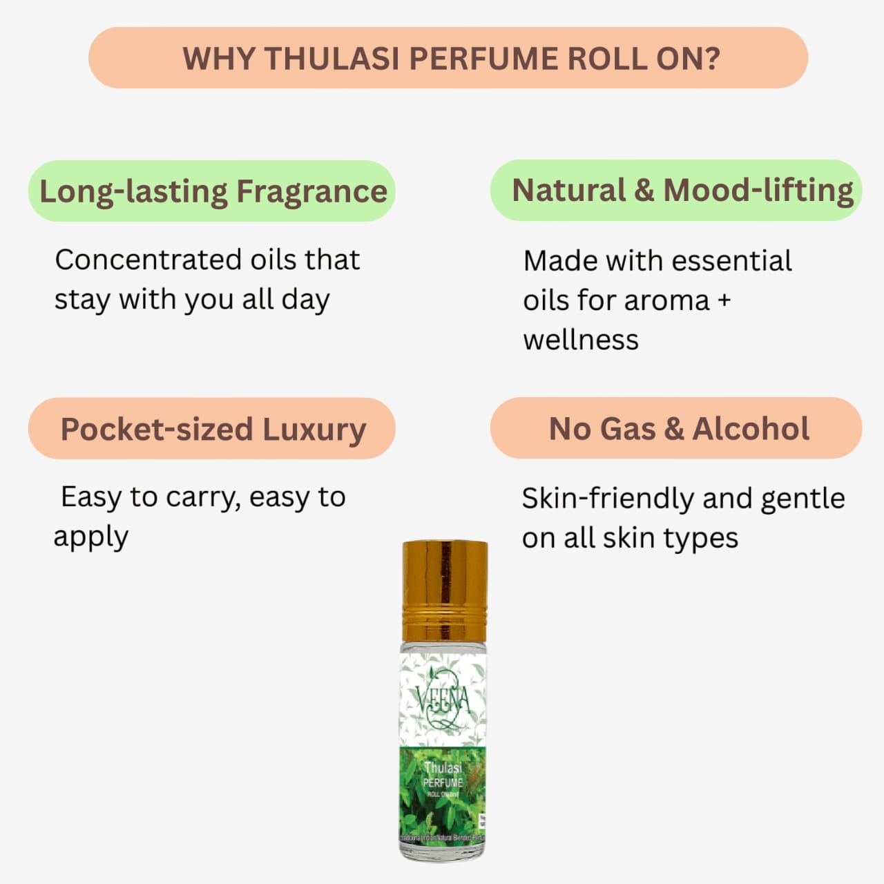 Veena  Thulasi Perfume Roll on - 10ml ( Pack of 2)