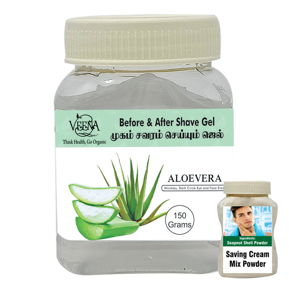 Veena Products Before and After Shaving Gel ( Aloevera with Free Soapnut Powder ) - 150g (Pack Of 2 )