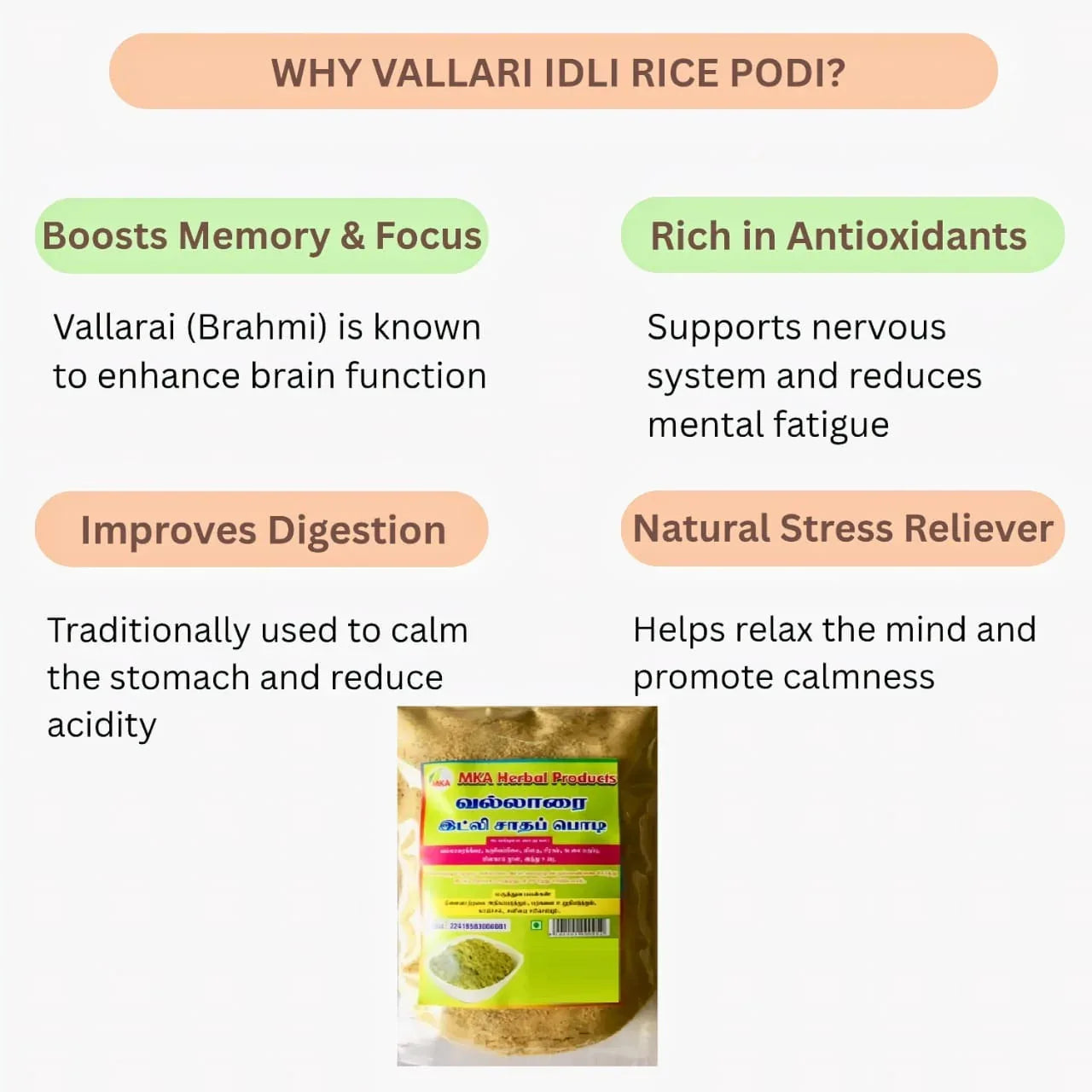 MKA Herbal Vallari Idli Rice Podi - 100 g (Pack of 3) - Orgoshops