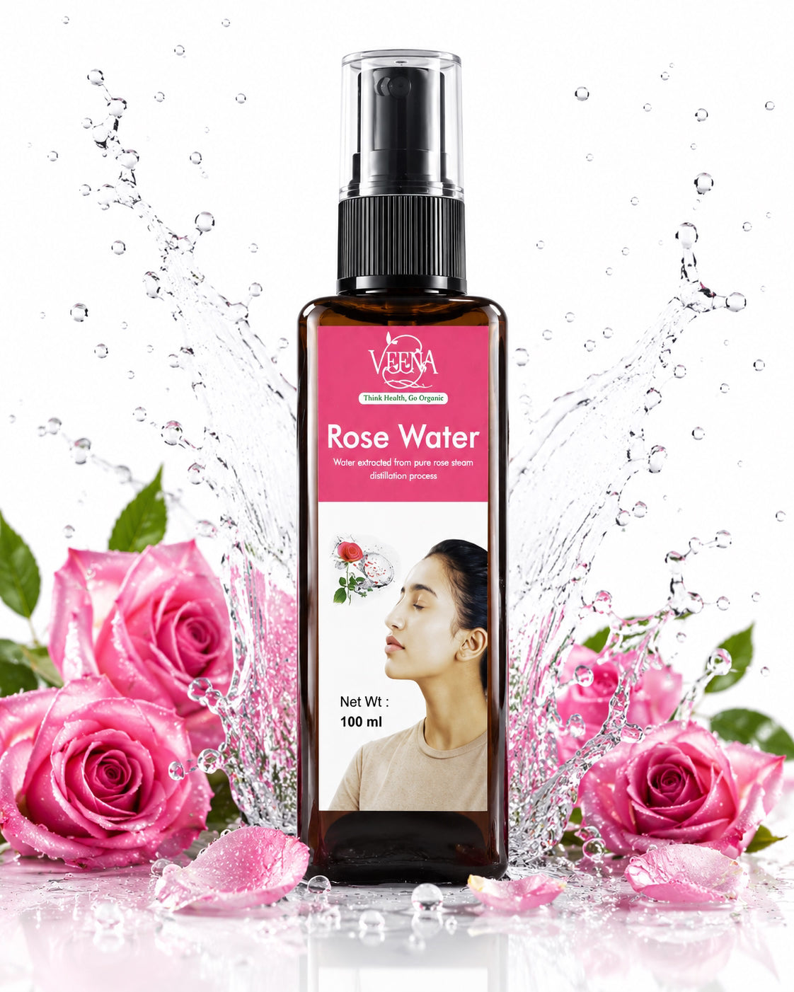 Veena   Rose Distilled Face water - 100ml ( Pack of 2 )