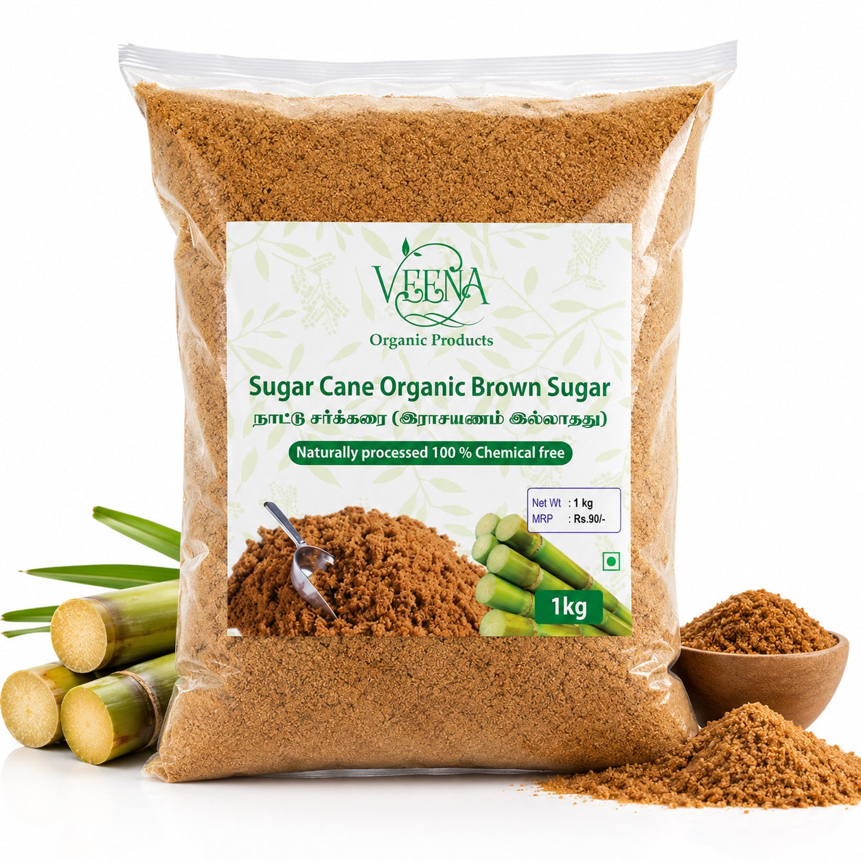 Veena Sugar Cane Jaggery - 1kg ( Pack of 2 )