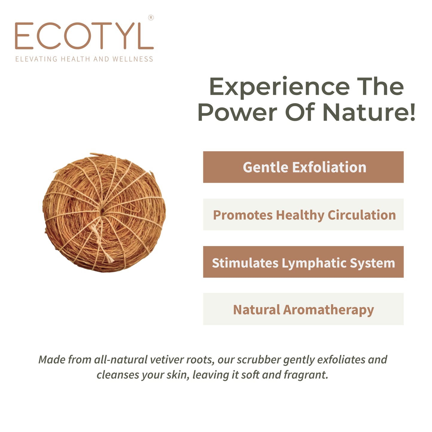 Ecotyl Vetiver Scrubber | Natural Body Loofah  - Set of 3