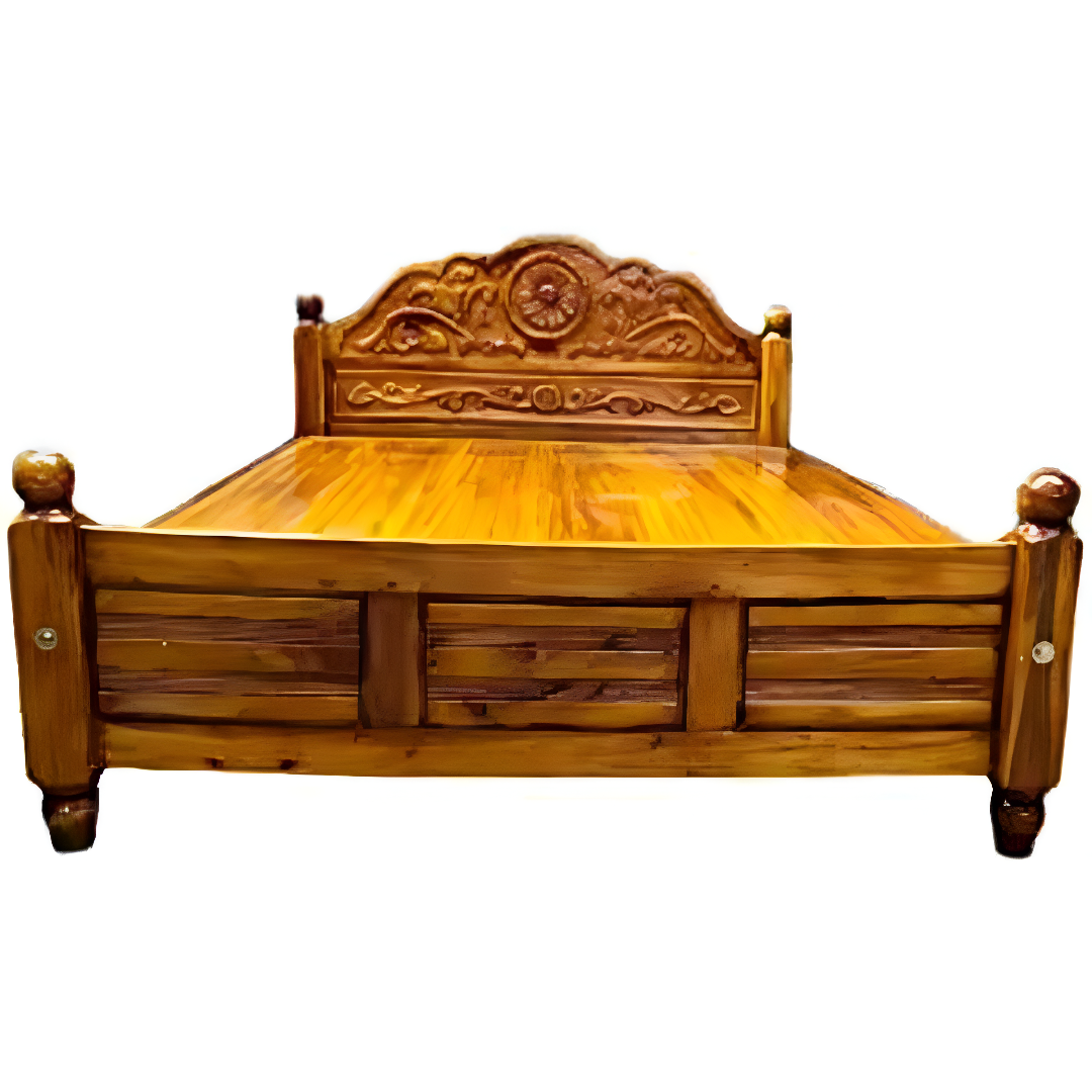 KPR Furniture Wooden Double Cot Bedsize Without Storage Teak Finish - 75 × 48 inches ( Brown )