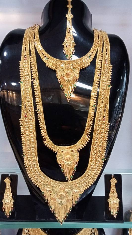 RS Jewelry Premium Rani Haram And Choker Golden Jewellery / Close Neck Set