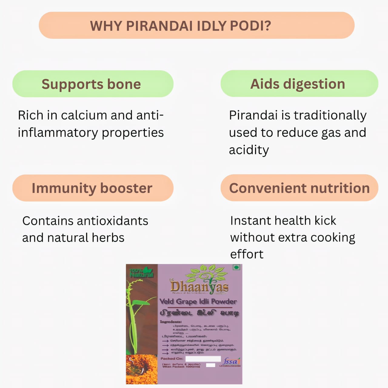 Dhaanyas Pirandai Idli Podi - 100 Gms (Pack of 3)