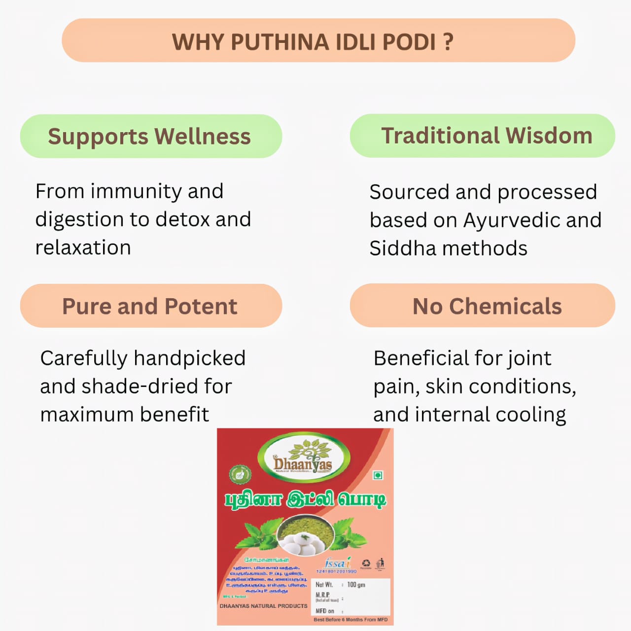 Dhaanyas Puthina Idli Podi - 100 Gms (Pack of 3)