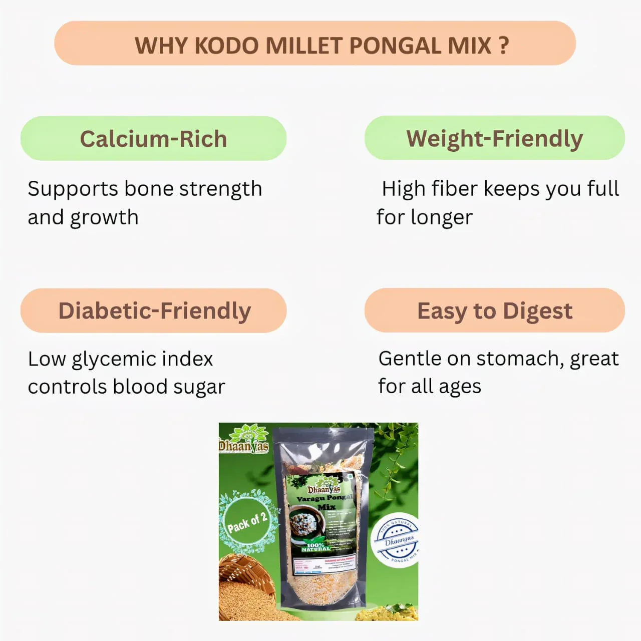 Dhaanyas : Varagu Pongal Mix | Kodo Millet Pongal Mix- 200 g ( Pack of 2 ) - Orgoshops