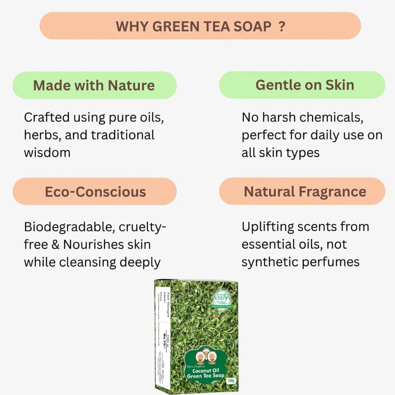 Veena Green Tea Soap - 100g ( Pack of 3 ) - Orgoshops