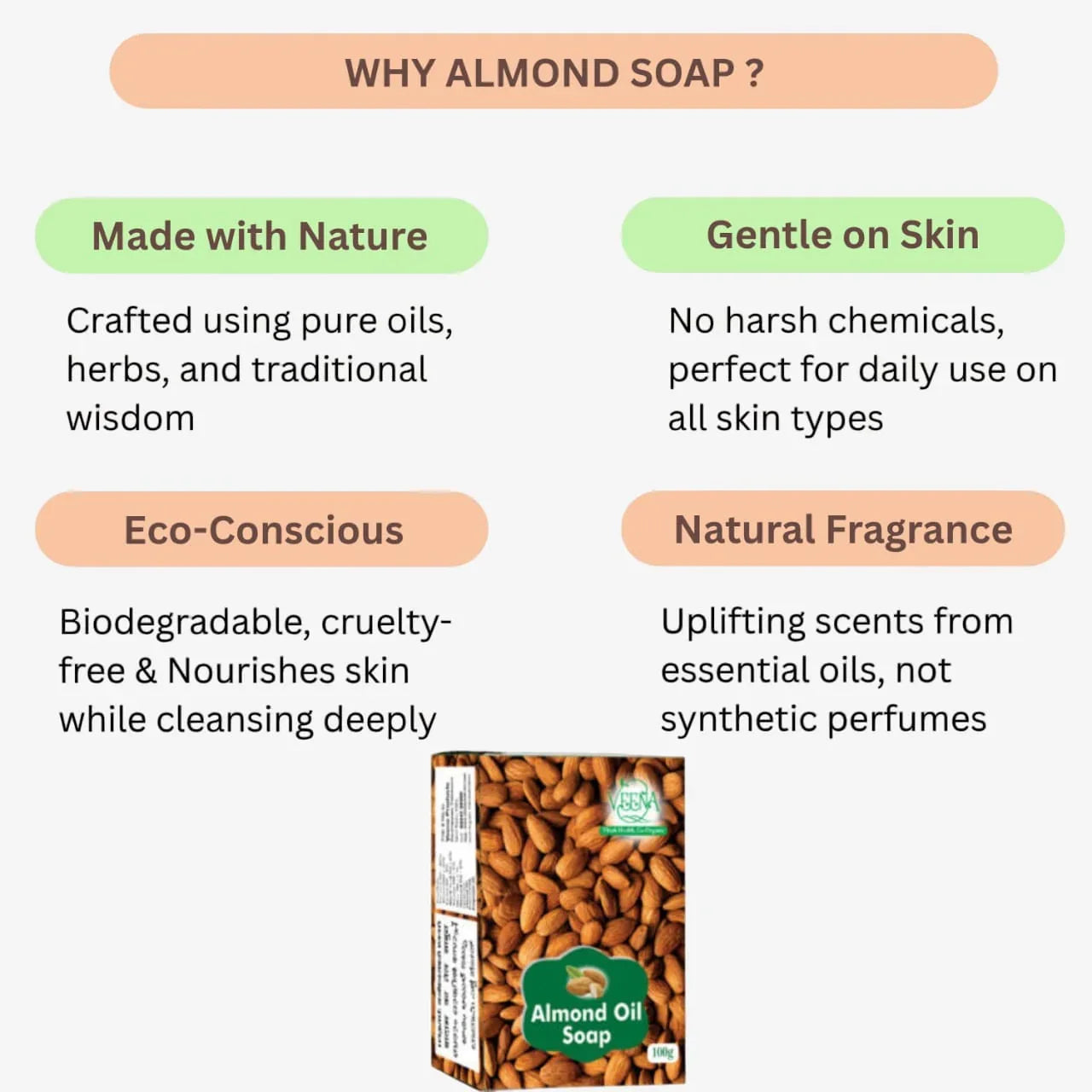 Veena Almond Soap - 100g ( Pack of 2 ) - Orgoshops