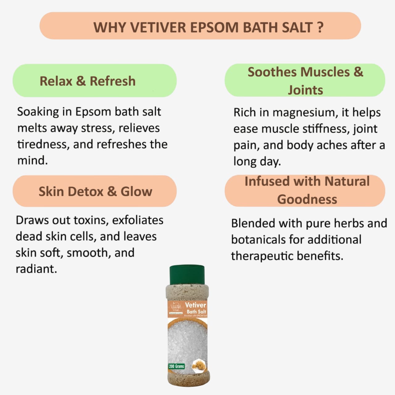 Veena Vetiver Epsom Bath Salt - 200g