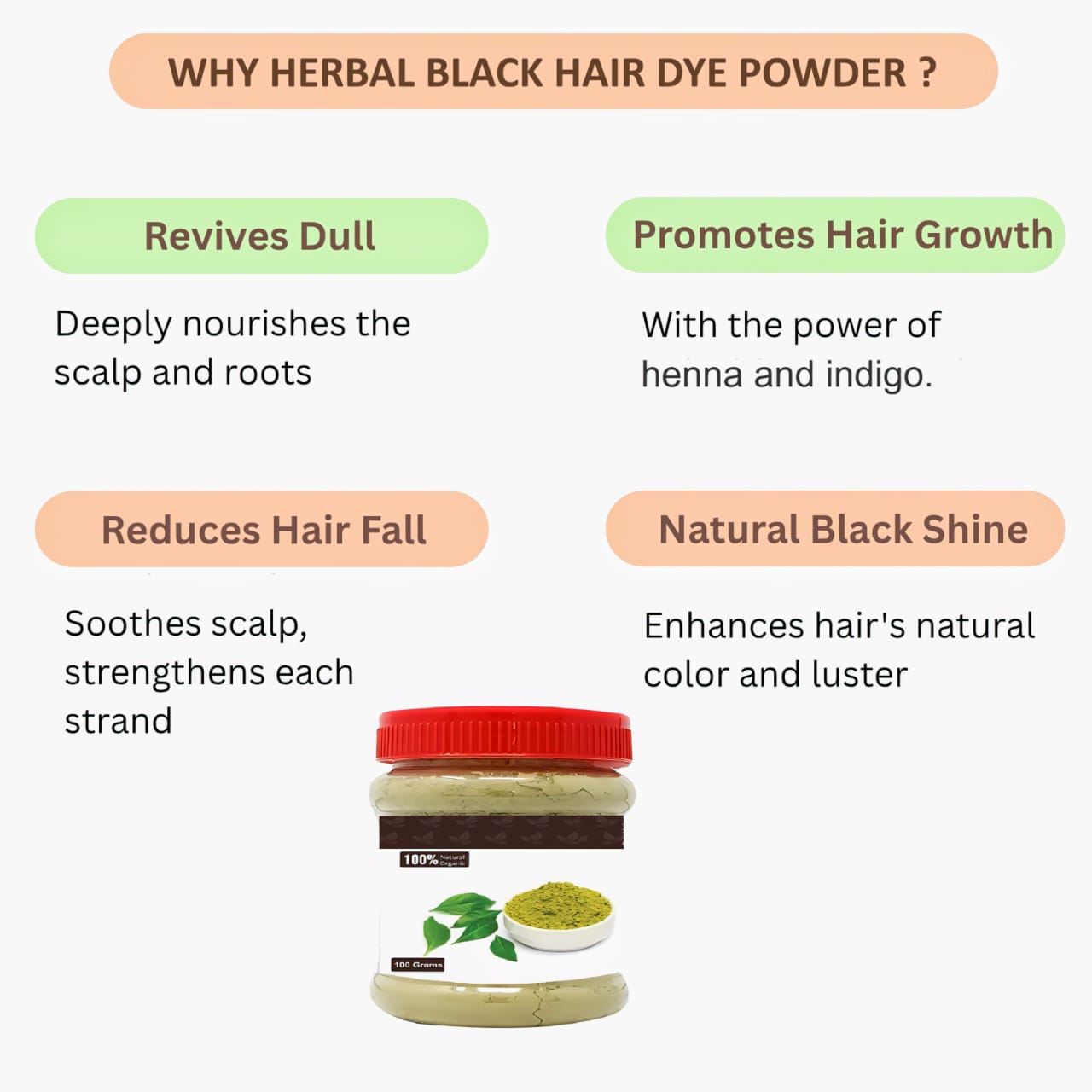 Veena Herbal Black Hair Dye Powder Henna and Indigo - 100g ( Pack of 2 )