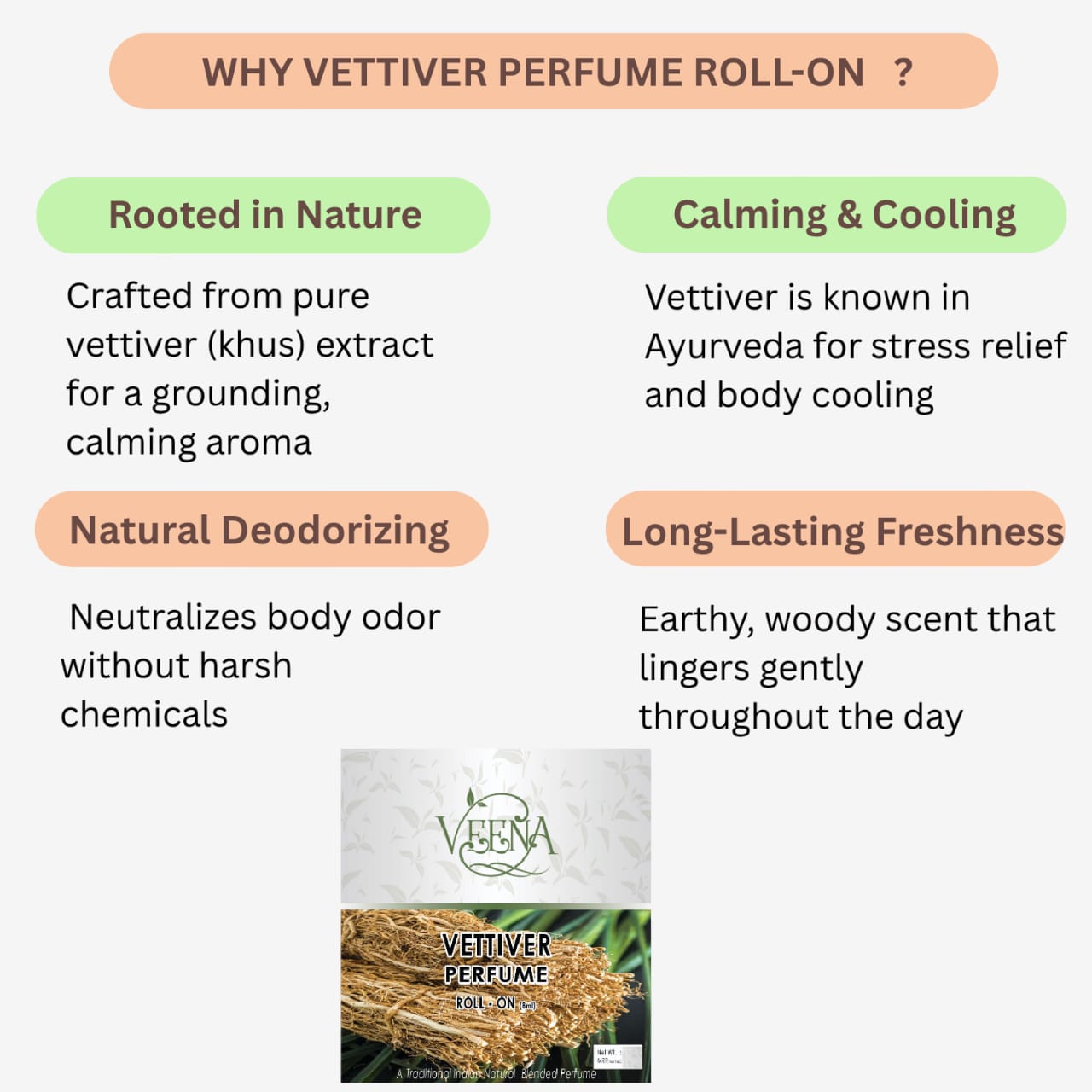 Veena  Vetiver Perfume Roll on - 5 ml