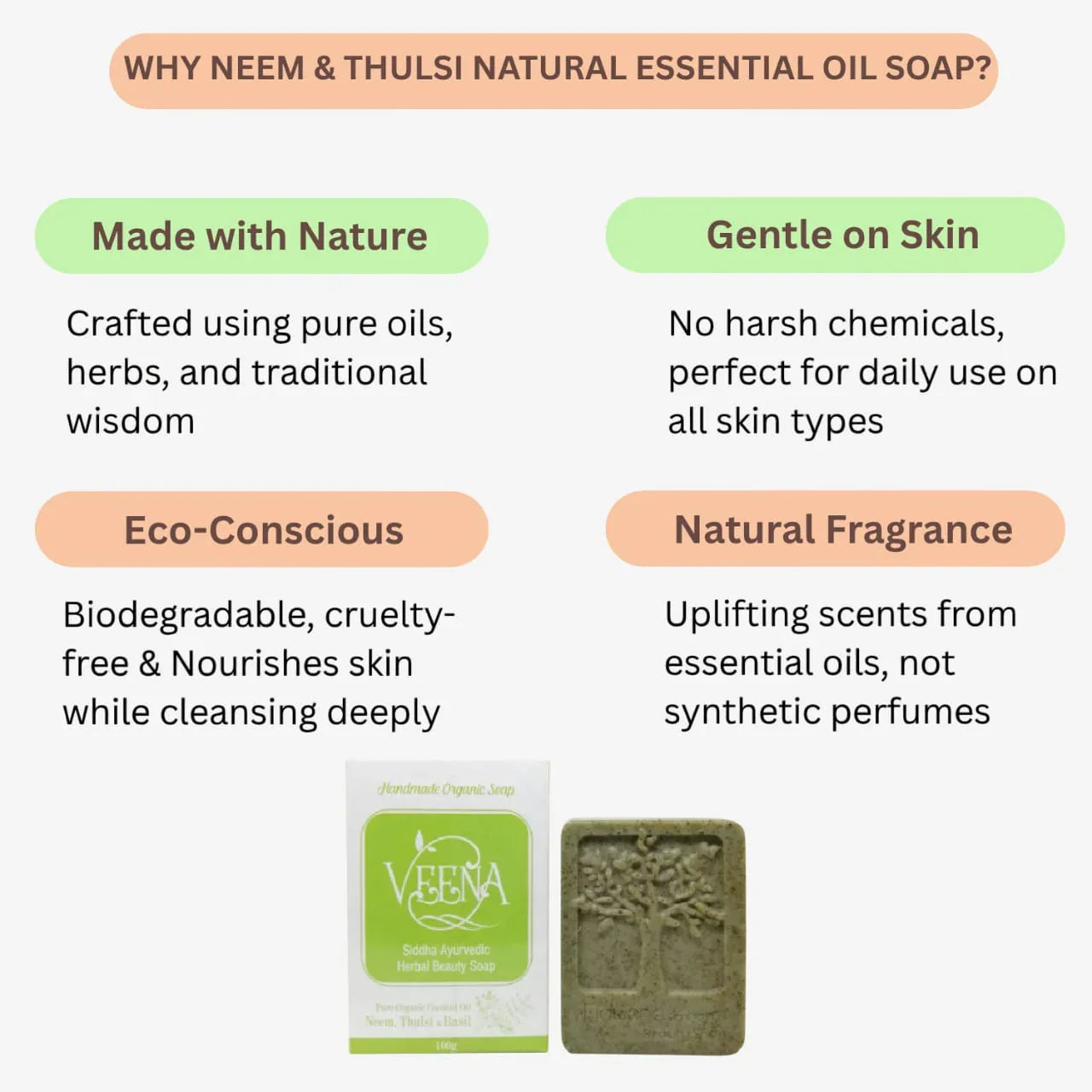 Veena Neem & Thulsi Natural Essential Oil Soap - 100g ( Pack of 2 ) - Orgoshops