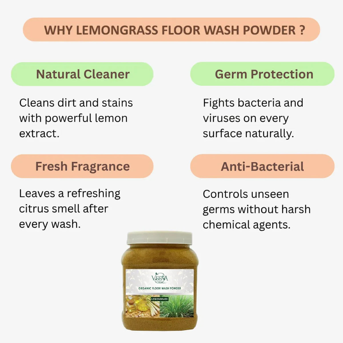 Veena Lemon Grass Floor Wash Powder - 400g - Orgoshops