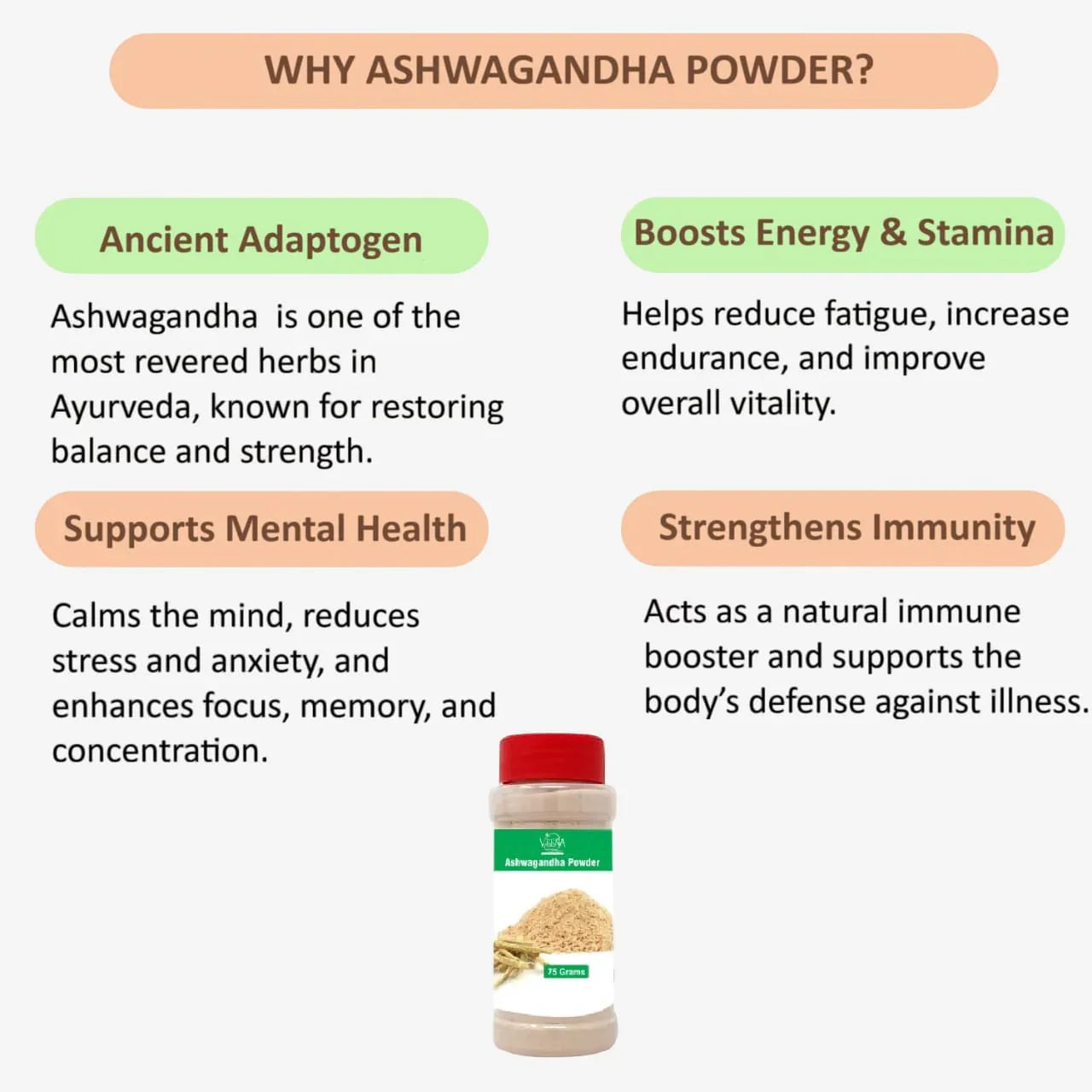 Veena Aswagandha Powder - 75g ( pack of 2) - Orgoshops