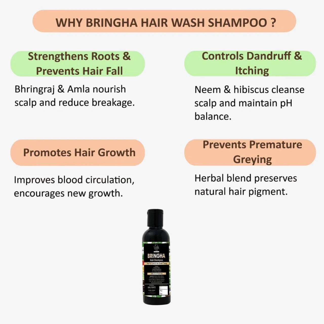 Veena Bringha Hair Wash Shampoo Liquid - 200ml - Orgoshops
