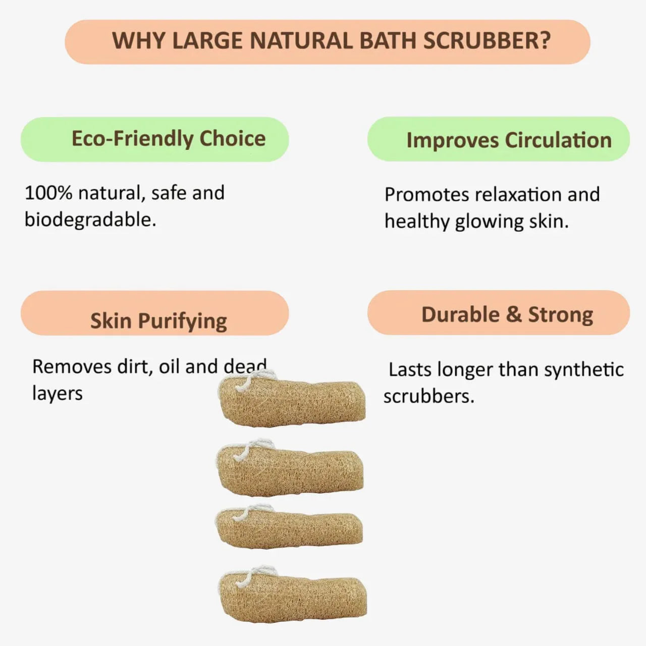 Veena Large Natural Bath Scrubber Whole Loofah Piece ( Pack of 4 ) - Orgoshops