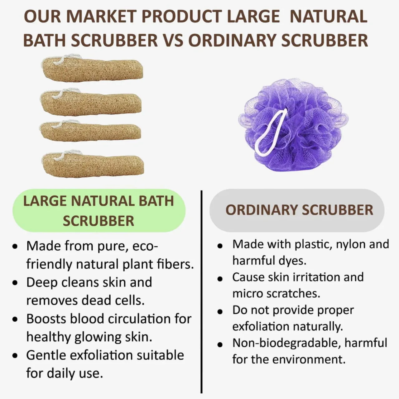 Veena Large Natural Bath Scrubber Whole Loofah Piece ( Pack of 4 ) - Orgoshops
